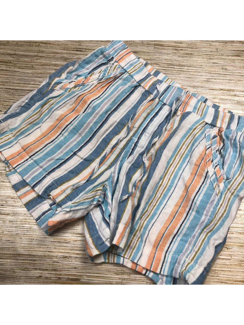 1042 BRIGGS Linen Blend drawstring Waist Shorts MULTI STRIPE sz S